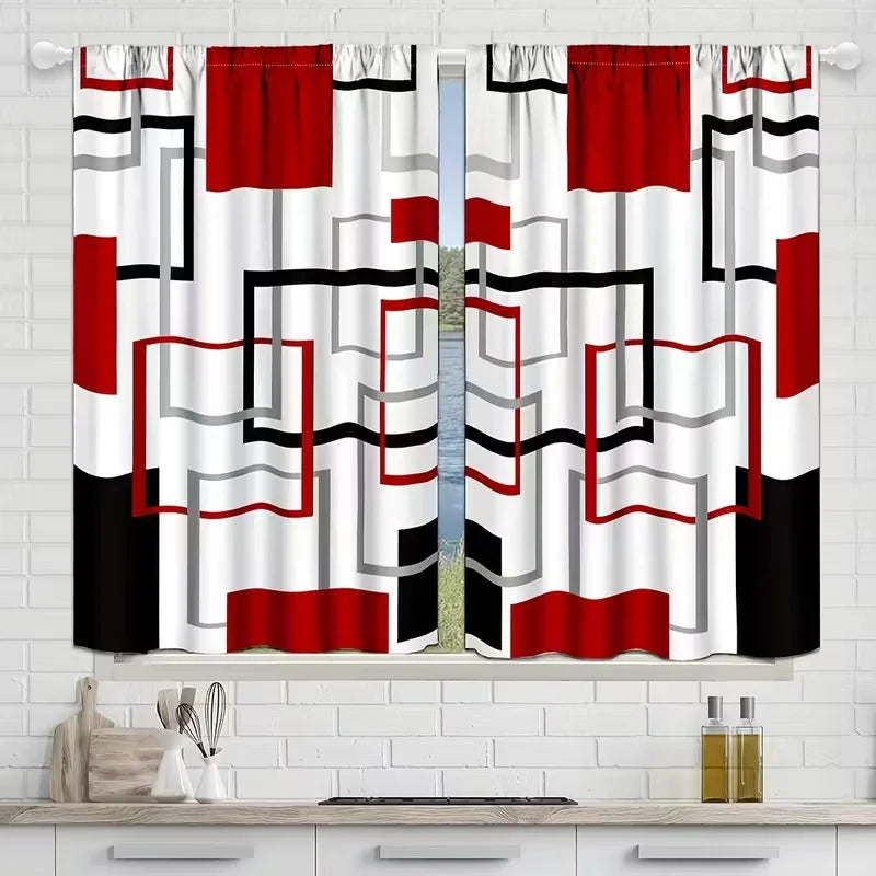 rideaux géométriques rouge noir moderne opaques polyester 100% 60x150cm 75x166cm