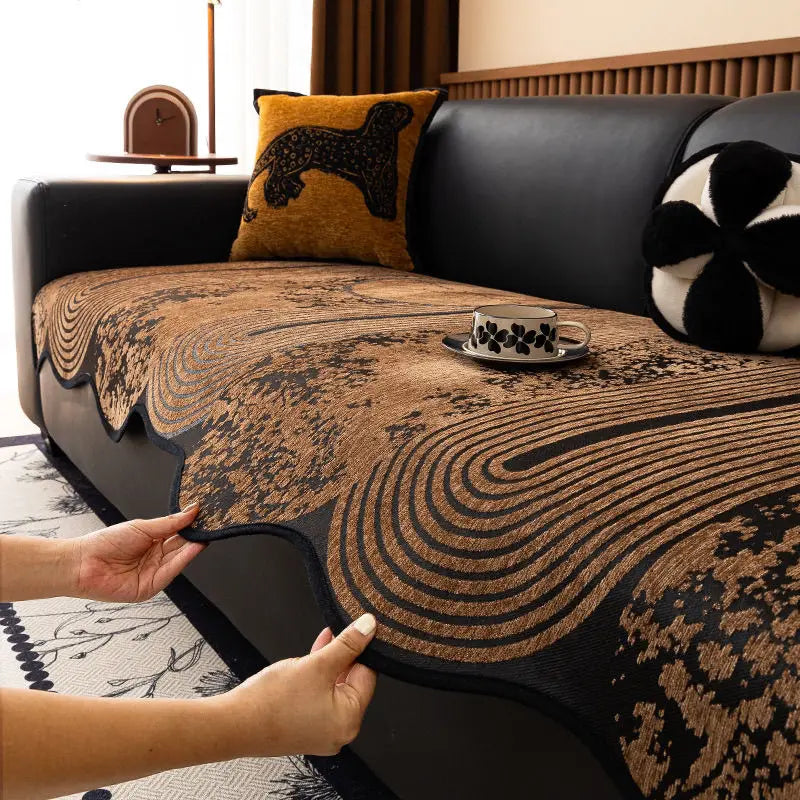coussin canapé marron noir rayures ondulées moderne antidérapant extérieur accueil
