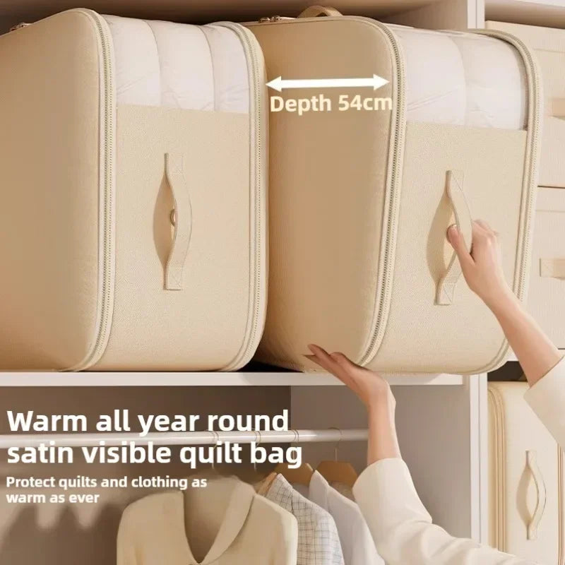 sac rangement compression sous vide durable beige clair moderne poignées amovibles zip haute capacité