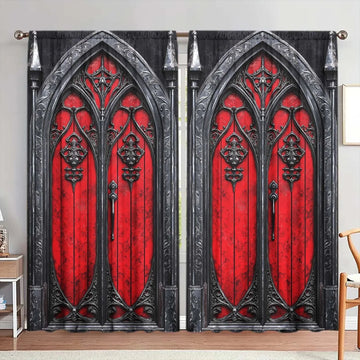 rideaux gothiques noirs rouges ornements sculptés opaques panneaux polyester européen