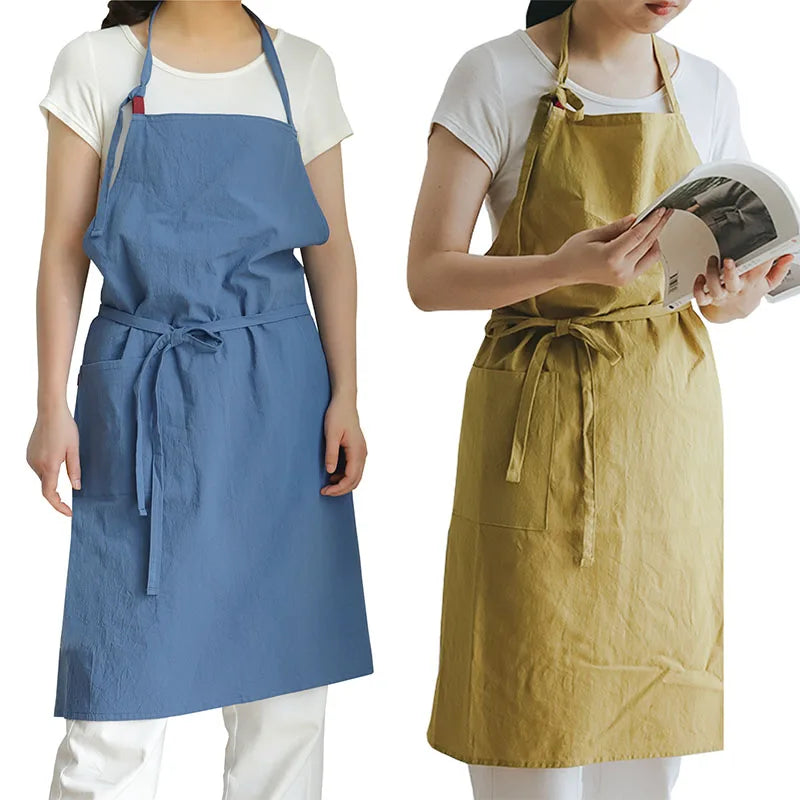 tablier cuisine coton lin uni homme femme poche classique ajustable marron noir bleu jaune