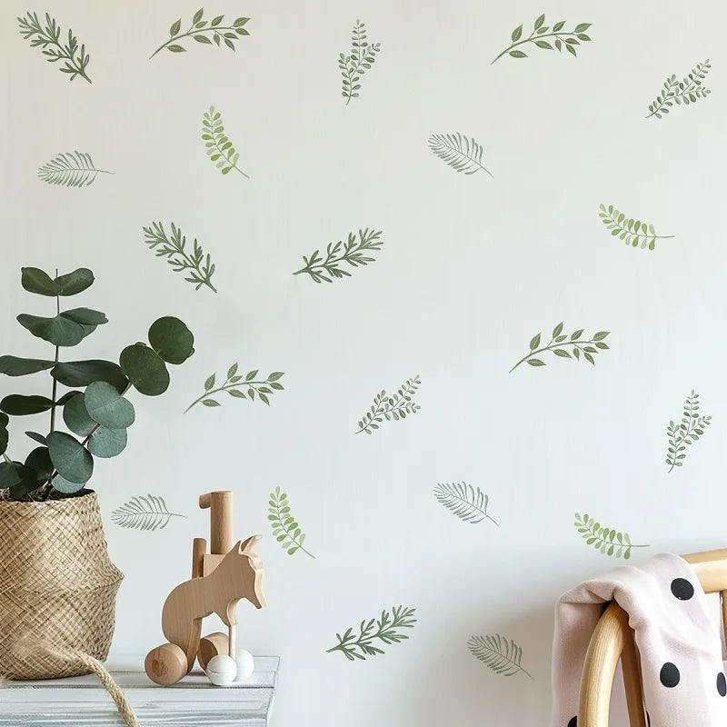 stickers muraux feuilles vertes simples minimaliste adhésif pvc decoration chambre salon