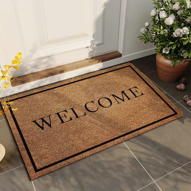 tapis d'entrée marron clair noir texture naturelle moderne antidérapant intérieur extérieur résistant décoration maison