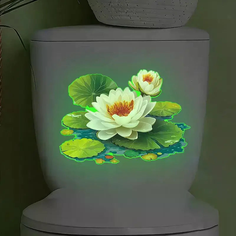 autocollant mural fleurs lotus feuilles nénuphar blanc vert jaune bleu réaliste adhésif chambre salon