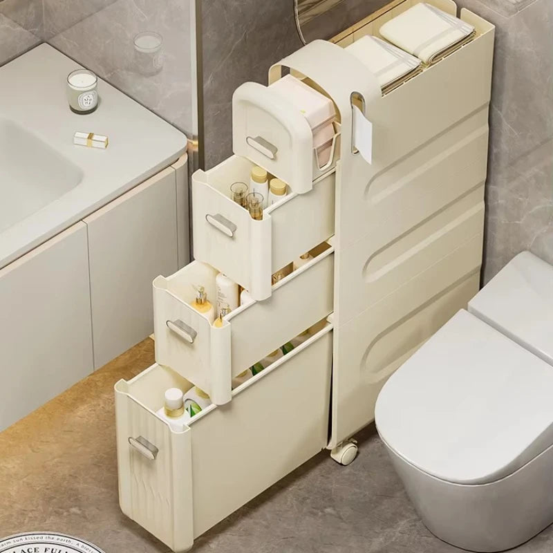 rangement tiroirs meuble moderne imitation bois beige clair organisateur salon salle bain étanche multifonction