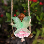 figurine fée rose ailes translucides balançoire bois miniature fantaisieextérieur jardincadeau fantaisiste volants ondulés