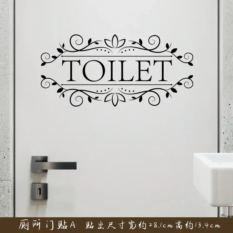 autocollants mural ornements floraux texte bathroom toilet adhésif classique vintage chambre salle bains porte