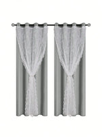 rideau brodé classique polyester translucide blanc gris 100x130cm anneaux