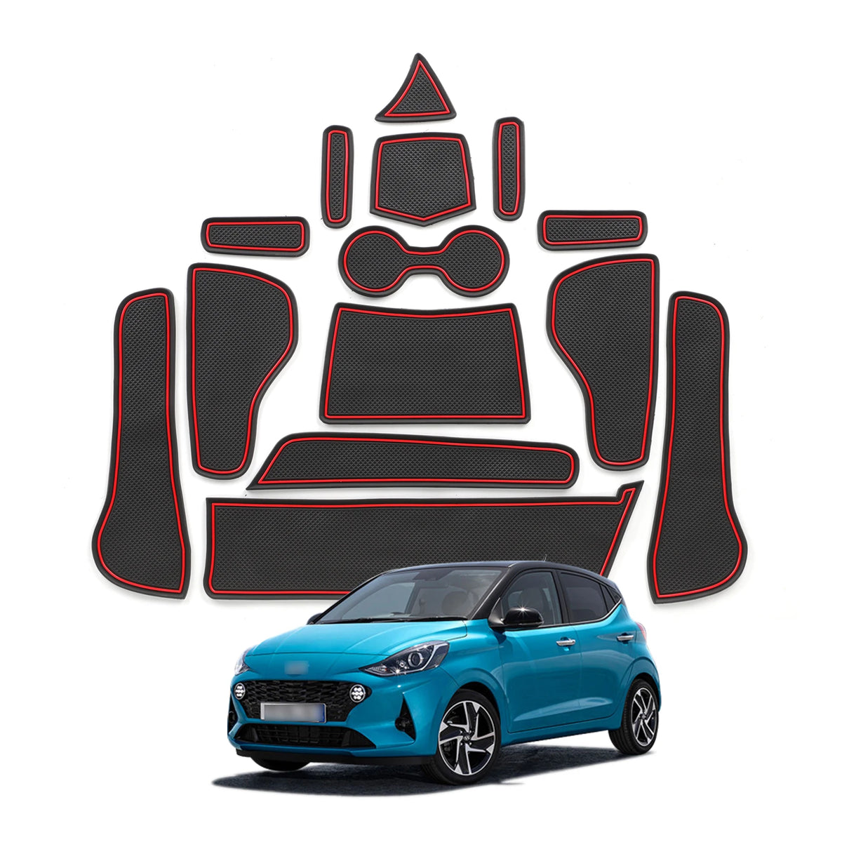 tapis sol voiture hyundai i10 noir rouge antidérapant moderne adhésif