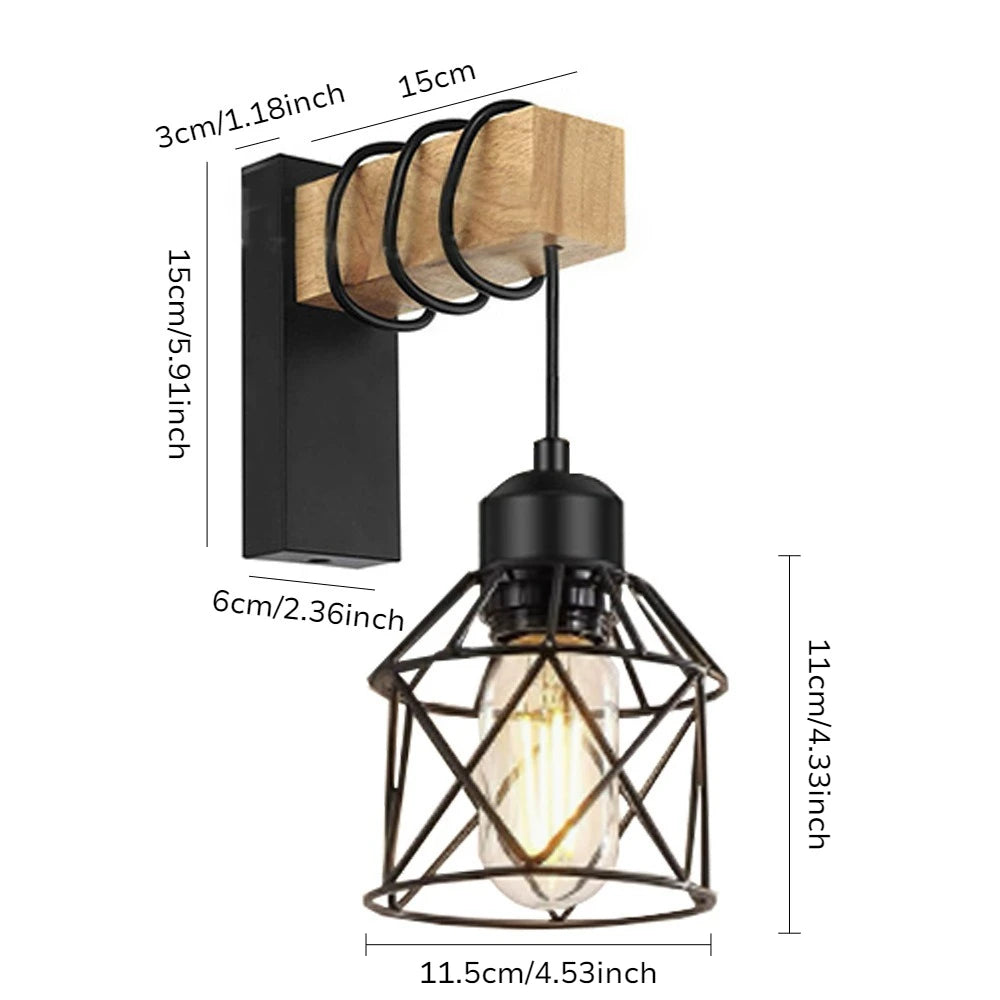 applique murale industrielle triple ampoule noir bois clair vintage mur trois lumières