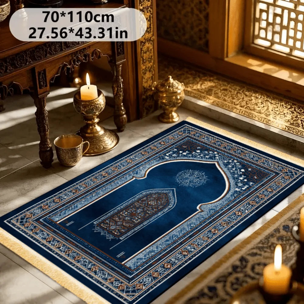 tapis géométrique bleu or artisanal polyester antidérapant imperméable résistant décoration maison İslam prière voyage