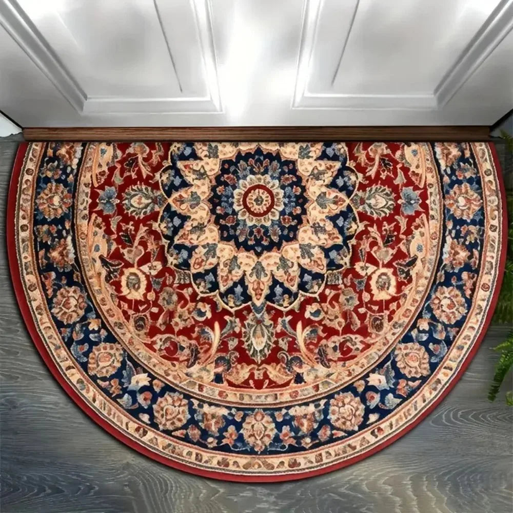 tapis demi rond motif floral imperméable polyester bohème oriental extérieur intérieur absorbant