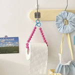 support rouleau papier toilette moderne rondes rose bleu clair blanc 46cm anneaux métalliques salle