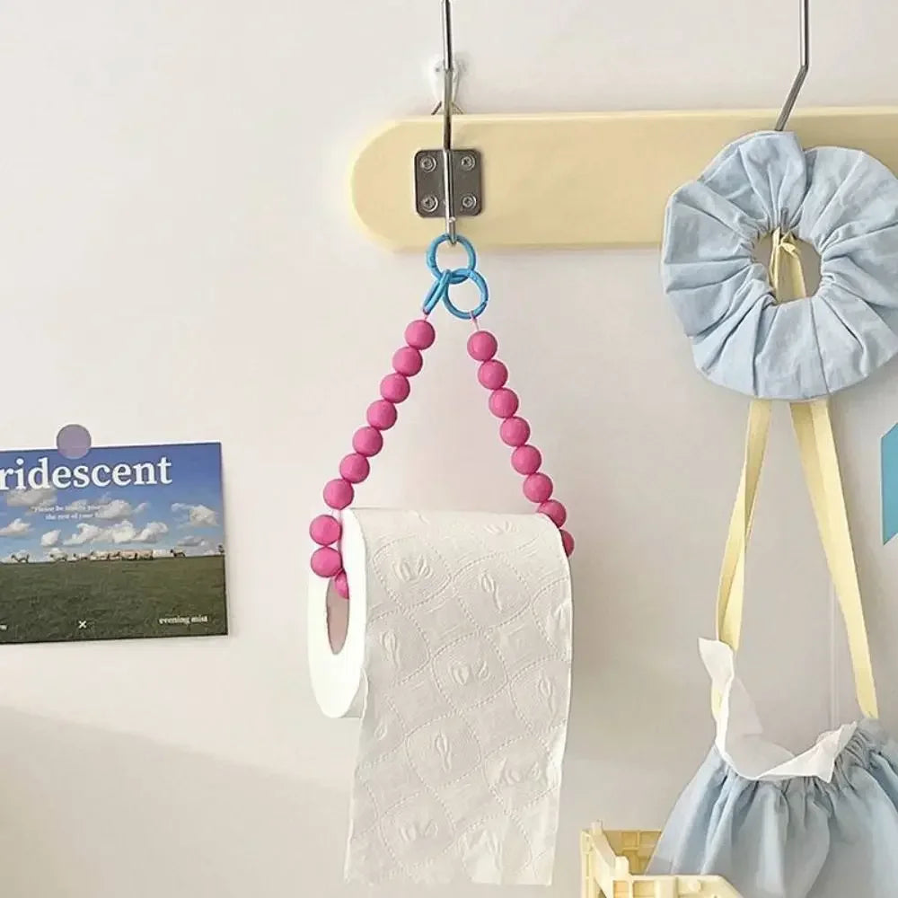 support rouleau papier toilette moderne rondes rose bleu clair blanc 46cm anneaux métalliques salle