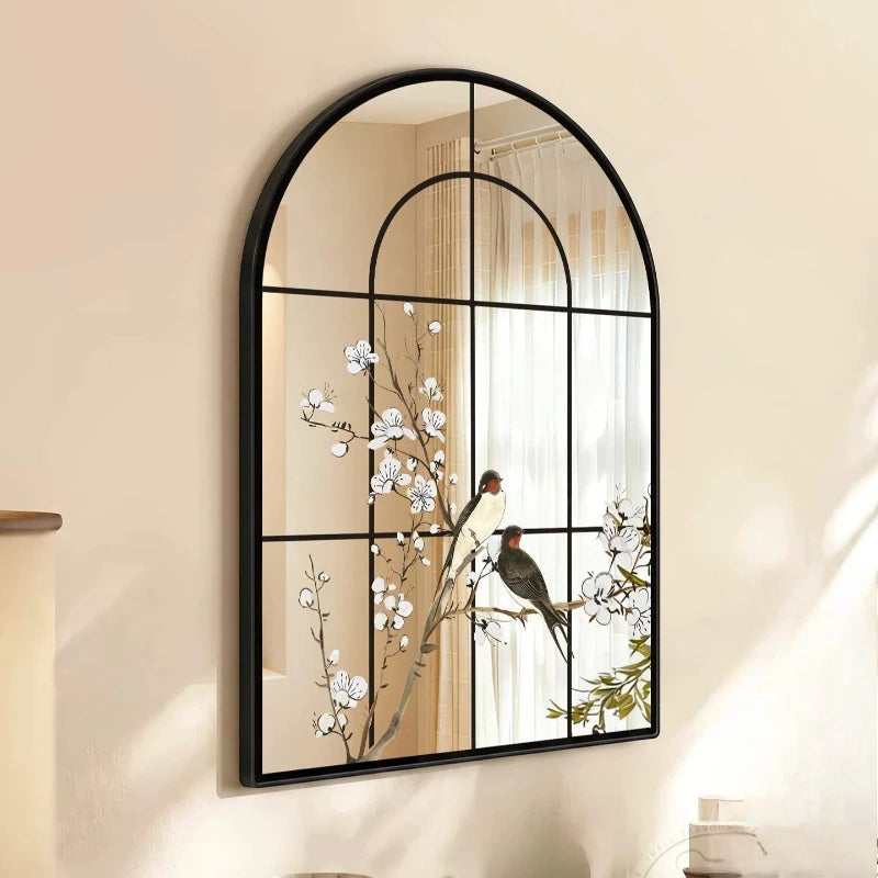 miroir mural noir branches fleuries oiseaux classique suspendu opaque 30x40cm 60x80cm 90x120cm