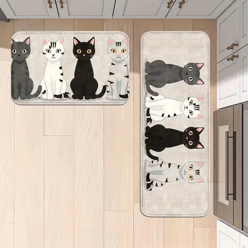 tapis sol moderne chats motifs gris noir blanc antidérapant polyester doux adhésifintérieurextérieur