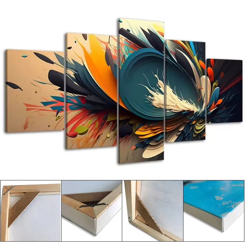 cadre photo bois moderne toile abstraite multicolore fixations 45cm 35cm 40cm