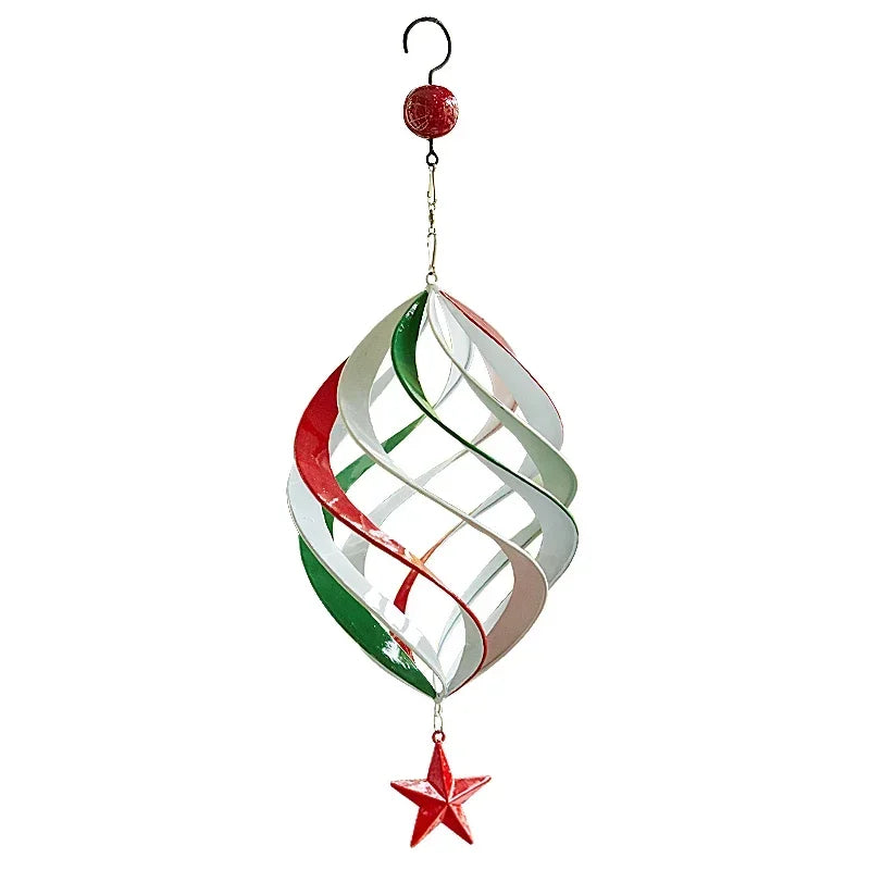 spirale mobile décorative moderne rouge vert étoiles crochet métalextérieur cour jardinbalcon