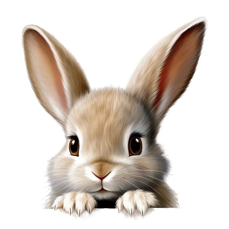 autocollant mural pvc lapin visage beige gris blanc adhésif décoration moderne salon cuisine
