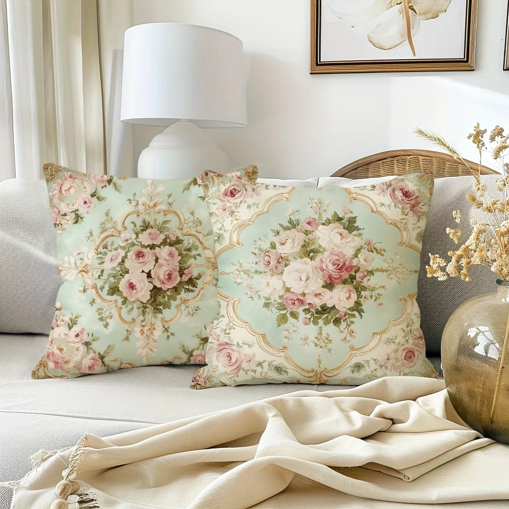 taies d'oreiller motif floral vintage rose blanche zip closure decoration chambre maison