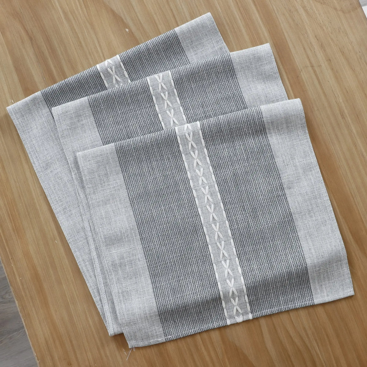 table chevet chemin table rayé brodé gris classique rustique maison coton polyester