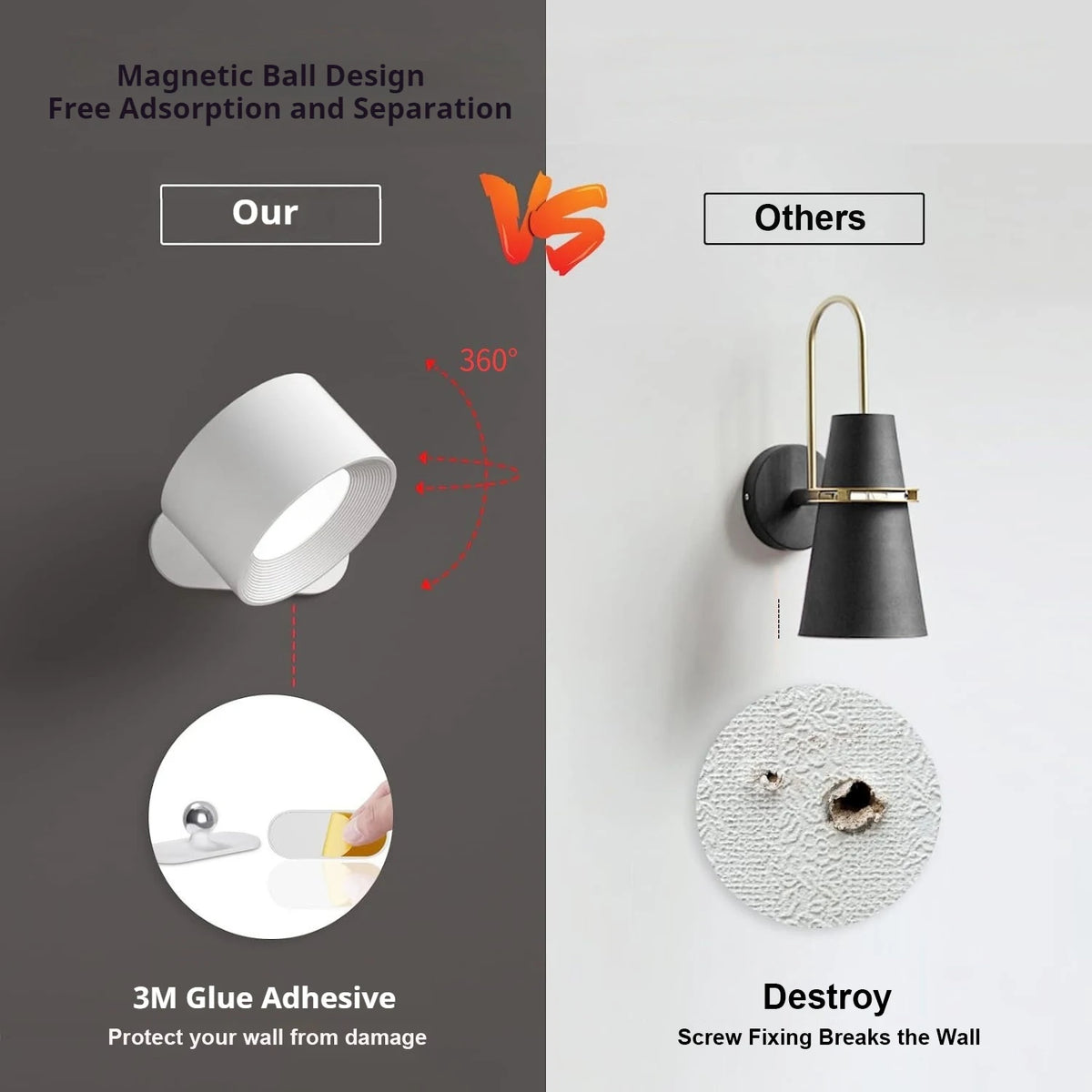 lampe murale led rechargeable tactile moderne cuisine chambre salle bain entree étude