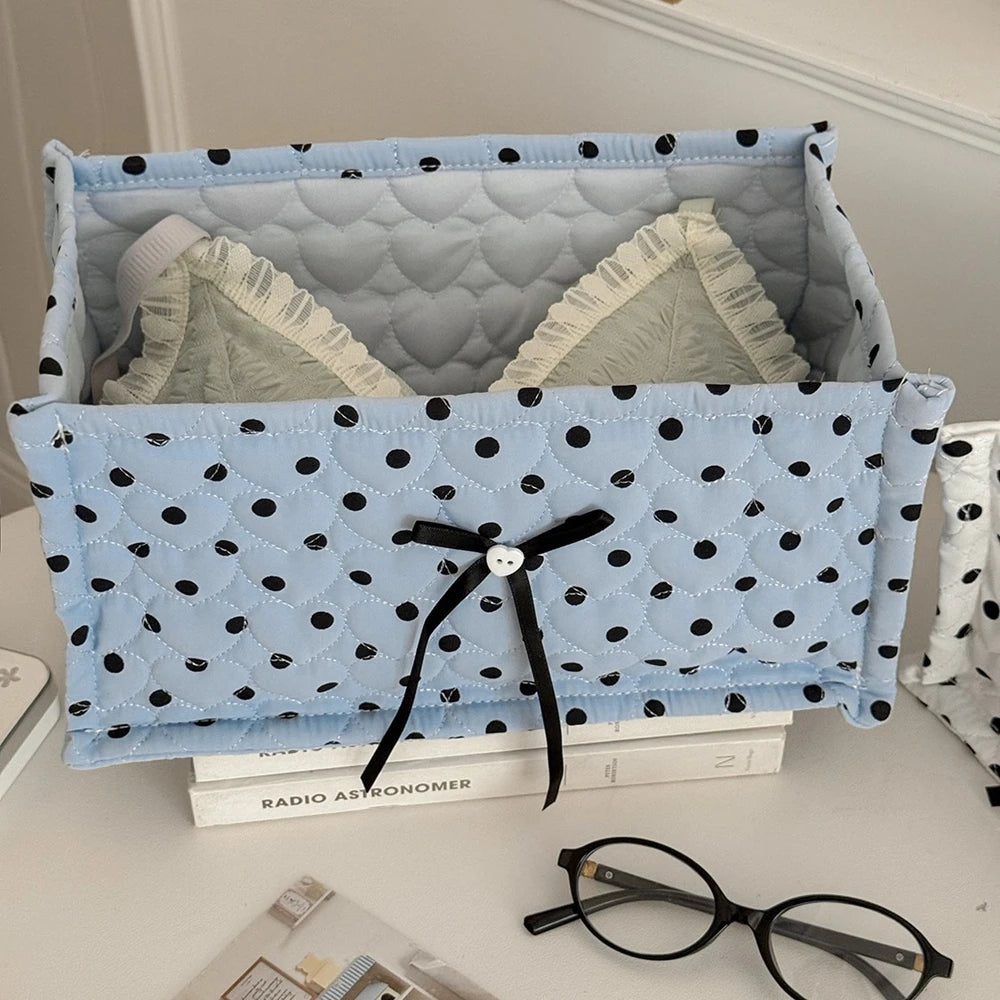 boîtes rangement coton pliables rose blanc noir pois texturées