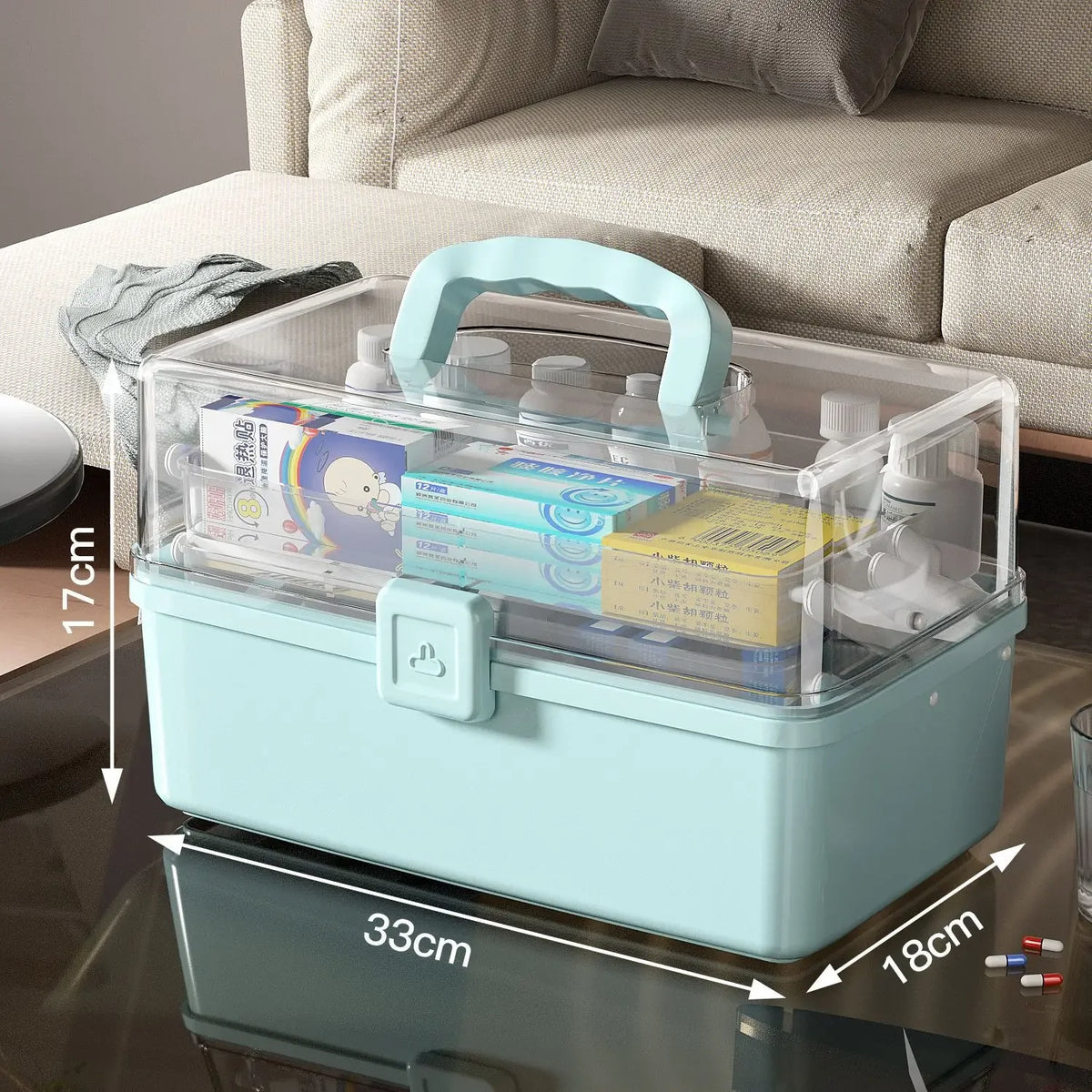 boîte rangement médicaments transparente moderne poignée anti humidité blanc storage ecofriendly