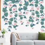 sticker mural floral feuilles vertes fleurs roses décoration intérieure moderne chambre salon autocollant pvcversible