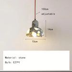 Suspension lumineuse moderne pierre texture granulée blanc marron beige gris câble suspendu chambre salon