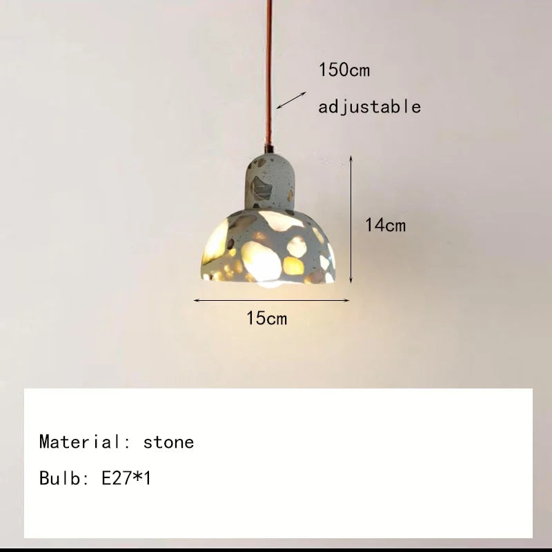 Suspension lumineuse moderne pierre texture granulée blanc marron beige gris câble suspendu chambre salon