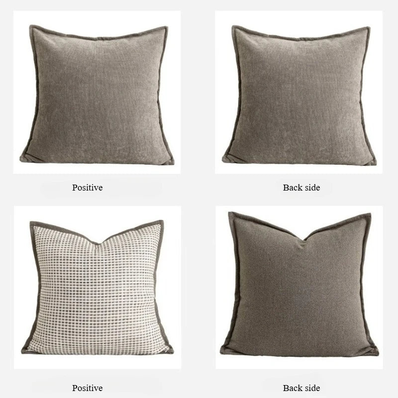 taies d'oreiller géométriques coton lin blanc gris beige modernes élégantes carrées