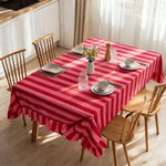 nappe rayée rouge rose moderne anti rayures volants table manger décoration maison festive polyester