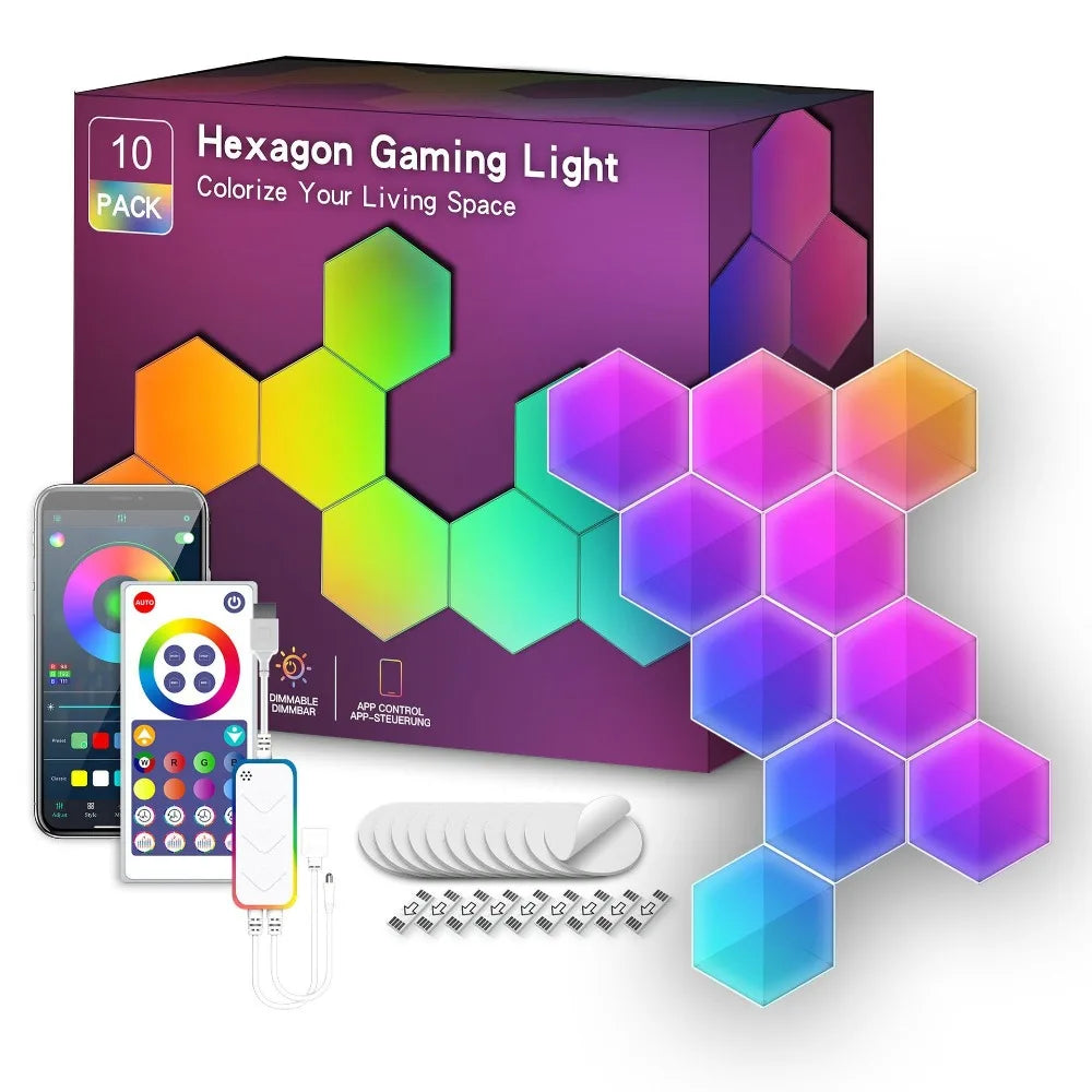 lampe murale hexagonale multicolore moderne télécommande ajustable ensembles variés portables
