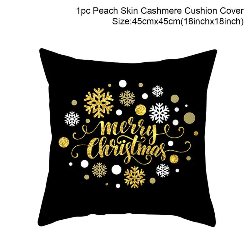 housse coussin noël motifs cerfs flocons étoiles or noir festive decoration fixations