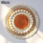 décoration murale boho chic circulaire motif floral rayures concentriques couleur beige blanc suspension murale