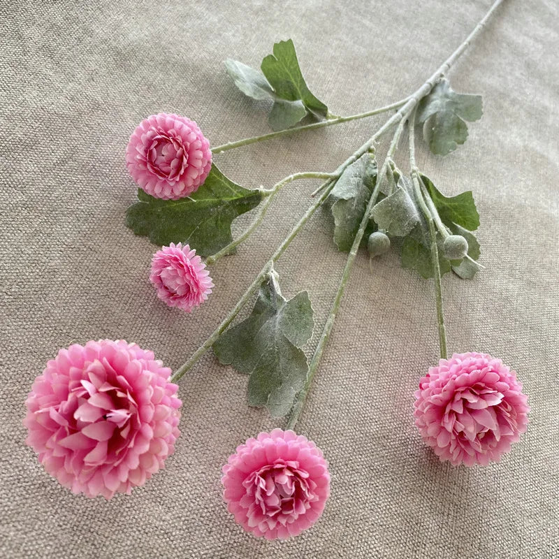 décoration intérieure bouquet artificiel fleurs chrysanthèmes feuilles vertes moderne or rose violet