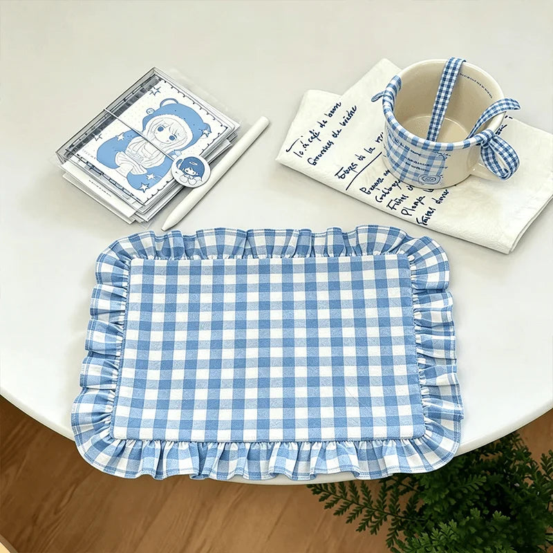 serviettes table bleu clair blanc carreaux classiques résistants chaleur réutilisables 40x40cm 12 pièces