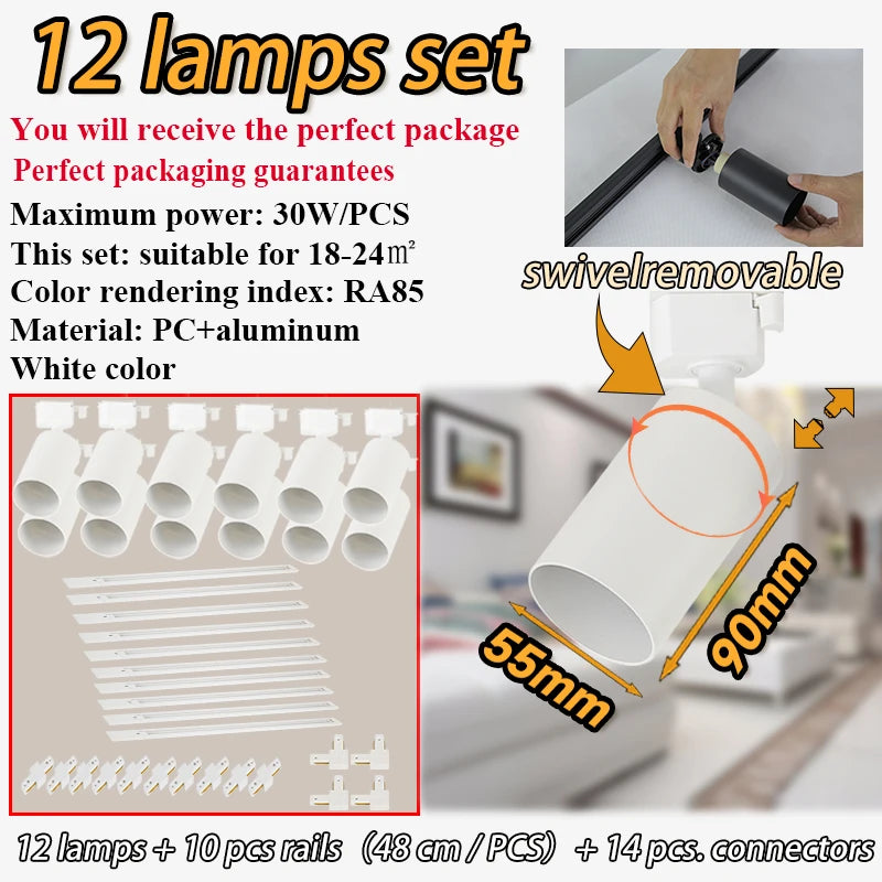 spots noir modernes gu10 12pcs fixés 55x90mm variable intensity