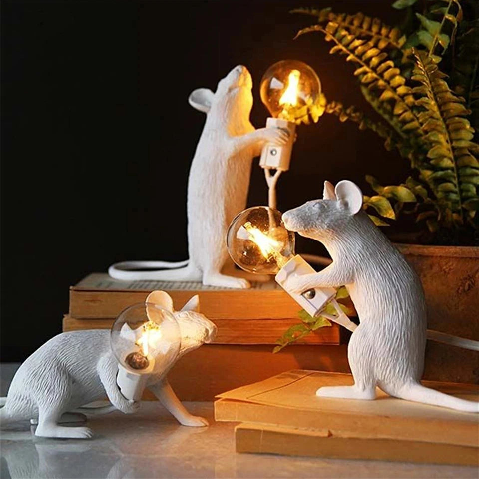 lampe souris forme animal blanc doré moderne minimaliste sans ombre interrupteur bouton