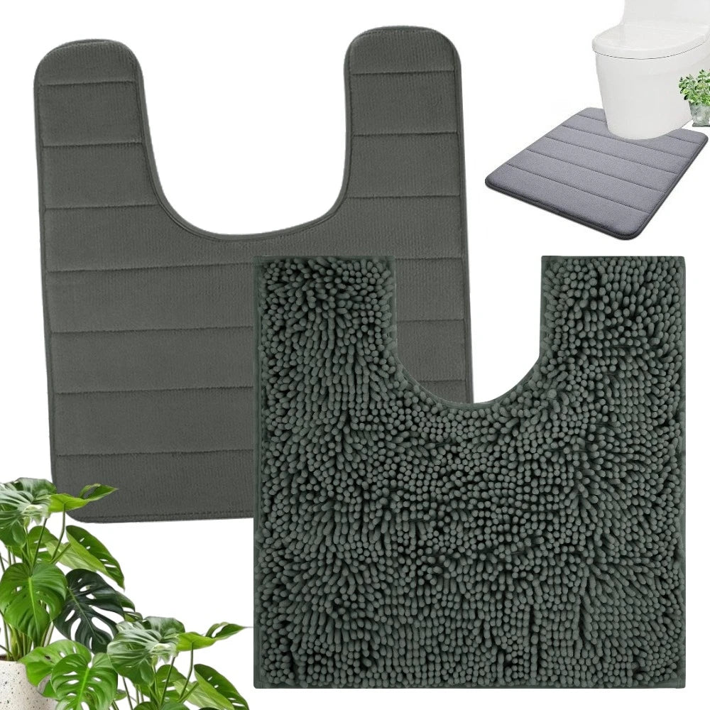 tapis salle bain moderne deux textures gris vert antidérapant bouclé rayures minimaliste
