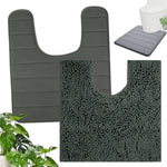 tapis salle bain moderne deux textures gris vert antidérapant bouclé rayures minimaliste