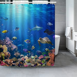 rideau douche dauphins sous marin polyester moderne 12 crochets poisson corail enfant océan bleu