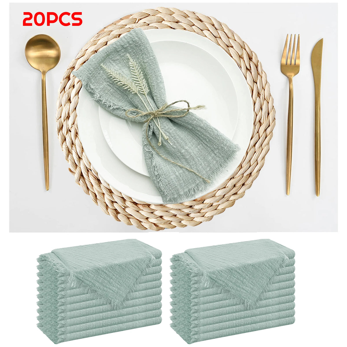 serviettes réutilisables coton jaune bleu clair classiques effilochées clips décoratifs table restaurant maison