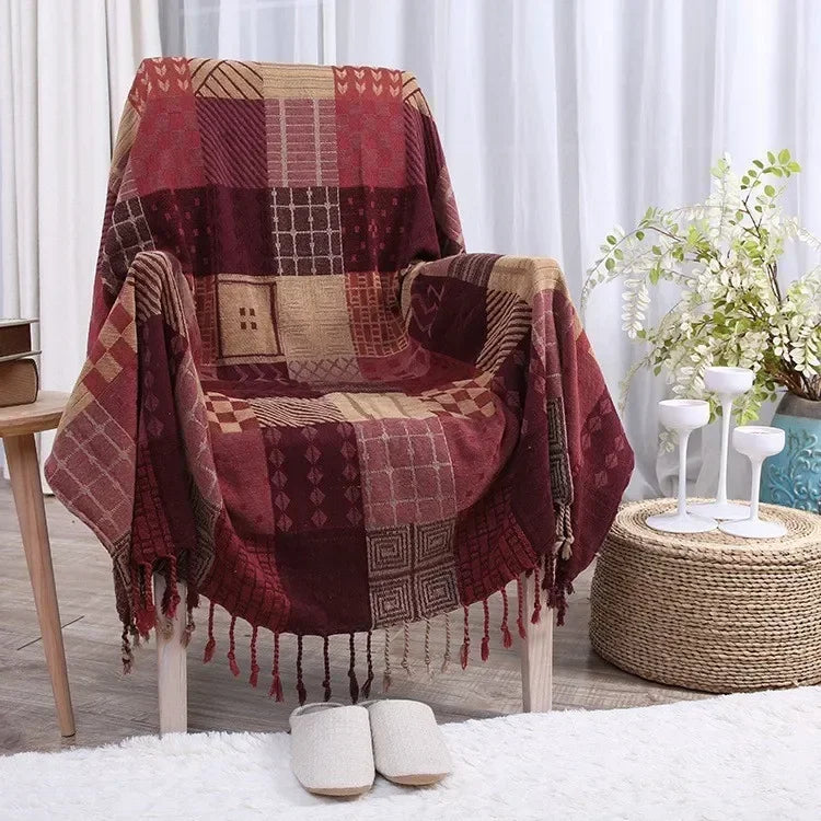 couverture bohème multicolore géométrique tissu chenille portable pique nique voyage printemps automne ethnique décoration