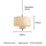 Suspension lumineuse moderne toile lin beige clair salon étude chambre lumière froide neutre chaude