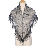 écharpe étoffe polyester motif floral blanc élégant voile tête décontracté