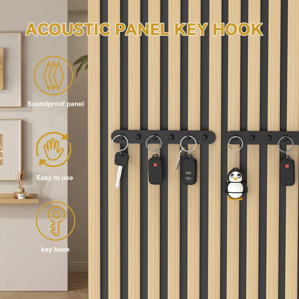 porte clés mural crochets noir bois clair minimaliste clips panneau acoustique clés télécommandes