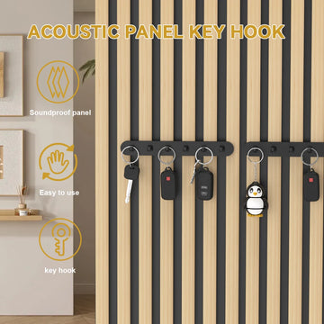porte clés mural crochets noir bois clair minimaliste clips panneau acoustique clés télécommandes