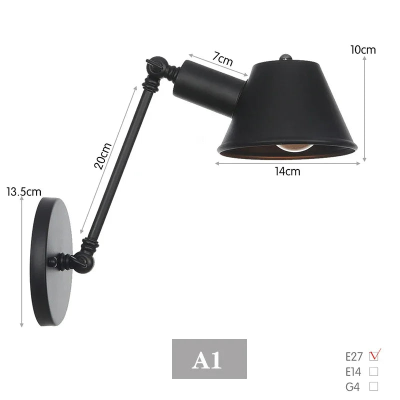 lampe murale articulée industrielle noir fixée éclairage chambre cuisine